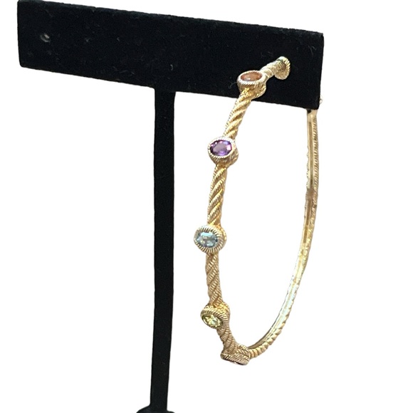 ONE Judith Ripka Sterling Gold Clad MultiColor Gemstones 2" Hoop Pierced Earring - Picture 1 of 11